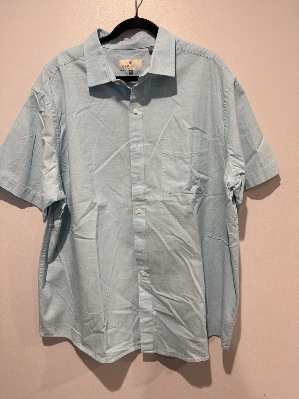 Mens Oak Hill Short Sleeve Button Up Dress Shirt Aqua Light Blue Size 1XL Cotton